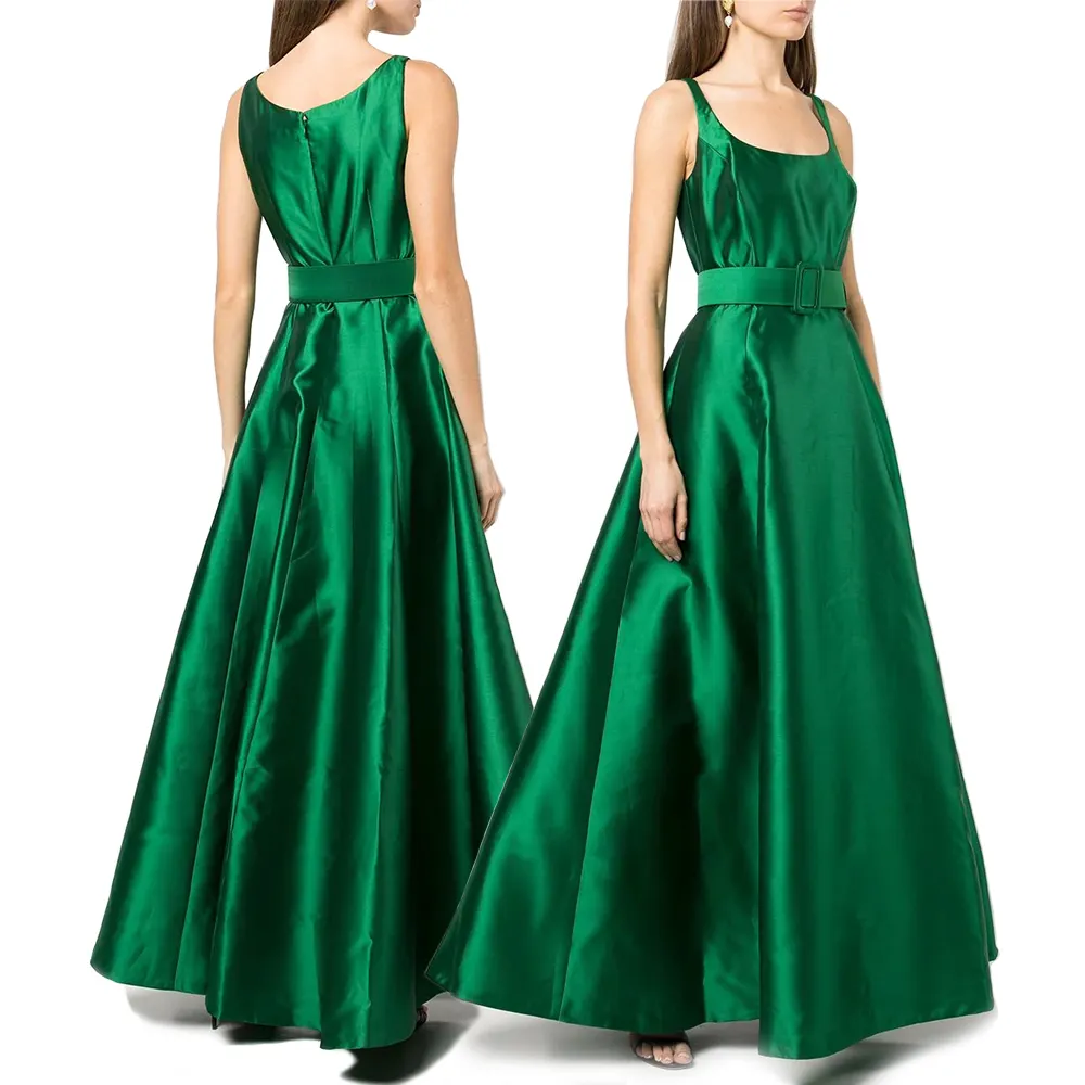 2023 Summer A Line Luxury Evening Green Satin Sundress Silk Long Maxi Women Elegant Prom Wedding Party Dresses