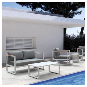 Ensemble de canapés de <span class=keywords><strong>salon</strong></span> de <span class=keywords><strong>jardin</strong></span> en aluminium métallique imperméable de loisirs et d'extérieur, prix d'usine de Foshan - Product Image 2