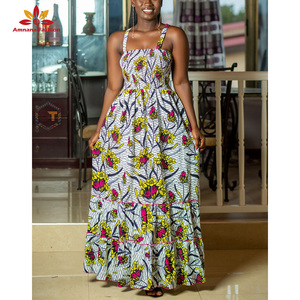 Robe longue <span class=keywords><strong>en</strong></span> coton 100% Ankara à bretelles spaghetti, imprimé wax africain <span class=keywords><strong>2021</strong></span>, pour femmes - Product Image 1