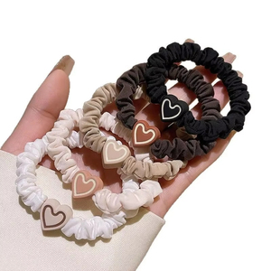 Elastici per capelli a forma di cuore in seta color caffè, stile coreano, dolce accessorio per capelli, lunghezza normale - Product Image 2