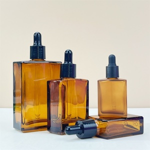 ขวดแก้วหยดทรงสี่เหลี่ยมแบนหรูหราขนาด 15 มล. 30 มล. 50 มล. 100 มล. สีน้ำตาลอำพันขุ่นพร้อมฝาหยด - Product Image 6