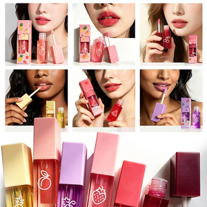 Gloss à lèvres Série Fruits 6 saveurs, brillance intense, flacon carré, applicateur, vente en gros, logo personnalisé, OEM, marque privée - Product Image 4