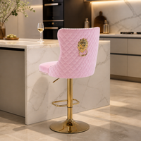 Tabouret de bar de luxe en velours rose avec tête de lion dorée, pivotant et réglable en hauteur, pour îlot de cuisine, vente en gros