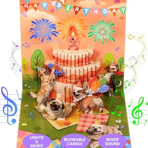 Carte d'anniversaire en papier fait main, style doux et créatif, avec vernis UV, bougies à souffler avec fumée pour les festivals européens - Product Image 1