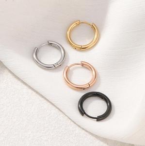 Trendy 18K Gold Plated Stainless Steel Round <b>Huggie</b> Hoop <b>Earrings</b> | Unisex Fashion <b>Earrings</b> for <b>Men</b>, Women, & Students - Product Image 5