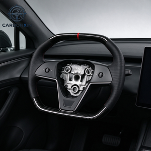 พวงมาลัยรถ Cyber Truck Tesla Model 3 & Model Y ราคาโรงงาน ดีไซน์ใหม่ สไตล์สปอร์ต คาร์บอนไฟเบอร์ หุ้มหนัง - Product Image 5