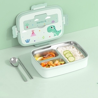 Boîte à lunch bento isotherme en acier inoxydable 316, mignonne et chauffable, avec couvercle en plastique sans BPA, 3 compartiments, anti-fuite, pour enfants