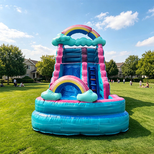 Tobogán Acuático Inflable Comercial para Exteriores, Color Pastel, con <span class=keywords><strong>Piscina</strong></span>, Centro de Entretenimiento Acuático - Product Image 1
