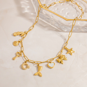 Collar de Acero Inoxidable con Colgante de Corazón y Luna, Cadena para Clavícula, Estilo Vacacional, Joyería que Conserva el Color - Product Image 2