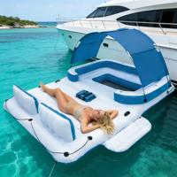 Île flottante gonflable en PVC de qualité commerciale DST pour 6 personnes avec auvent, couleurs personnalisées, logo, garantie de 3 ans pour une utilisation commerciale sur le lac