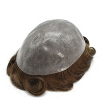 Système capillaire court en cheveux humains PAPY, base fine en peau collée non chirurgicale, toupet pour hommes