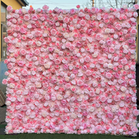 Dinding Bunga Sutra 3D Pink Buatan Tangan Populer, Tahan Air, Latar Belakang Bunga Artifisial untuk Pernikahan dan Perayaan Hari Ibu