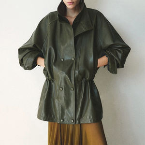 Veste en cuir à double boutonnage zippée décontractée en peau de mouton cirée vintage 5201 - Product Image 6