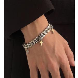 Bracelet chaîne cubaine épaisse Tiyo pour homme avec pendentif croix en alliage de zinc plaqué argent, cadeau d'anniversaire - Product Image 3