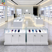 Vitrine professionnelle pour magasin de téléphonie mobile, cadre en aluminium, bandes LED, présentoir moderne pour électronique, utilisation en centre commercial, robuste