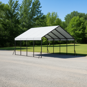 Abri de voiture en métal robuste 20 x 20 pieds, toit en pente, structure en acier galvanisé, abri extérieur pour camions et bateaux - Product Image 2