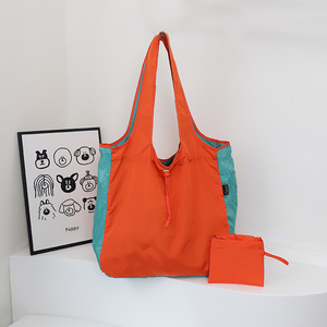 Bolsa de compras plegable de estilo coreano, bolsa de nailon de gran capacidad con cordón, para viajes de ocio, con bolsillo para teléfono - Product Image 3