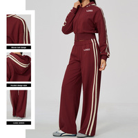 Ensemble de survêtement pour femme TZ3005-2, veste courte à capuche zippée ample et épaisse, pantalon large à rayures contrastées, tenue de sport