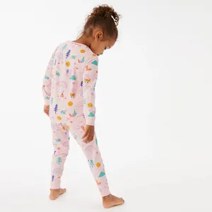 Ensemble 2 pièces de pyjama en bambou pour bébé, motif imprimé personnalisé, manches longues, col rond, pour enfants