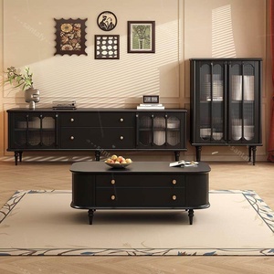 Meuble TV en bois massif de style mid-century, table basse combinée, salon, bar à domicile, villa, rangement, casier - Product Image 2