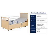 Lit médical manuel à double manivelle en bois massif avec tête de lit, pieds articulés, barrière relevable et pliable, roulettes mobiles - Offre Spéciale