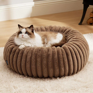 Nouveau lit pour chien en forme de beignet en fourrure, luxueux, confortable, rond, lavable, coussin chaud pour animaux de compagnie - Product Image 2