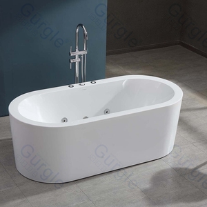 Baignoire autoportante ovale en acrylique Gurgle avec jets d'air, fonction massage, longue et fine, avec trop-plein central - Product Image 5