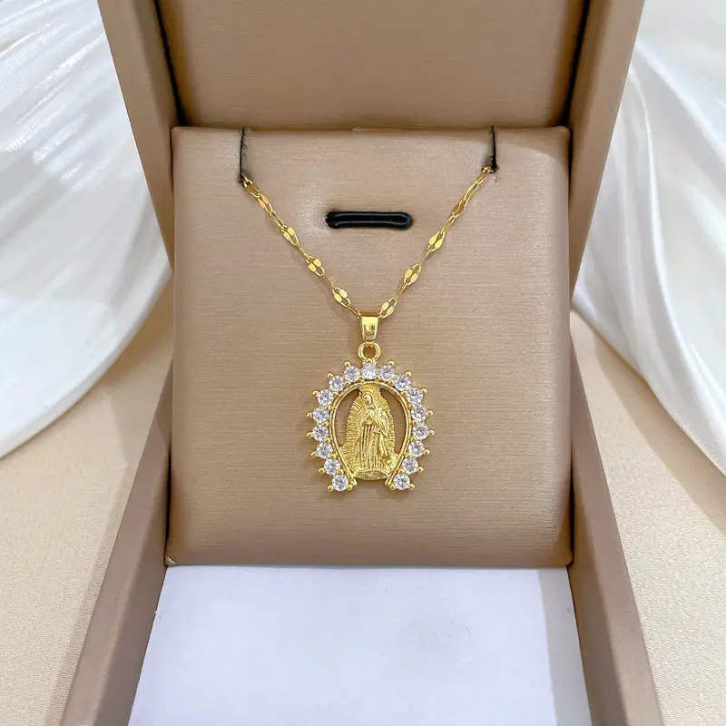 Moda in acciaio inox 18k placcato oro pieno di diamante zircone personaggio avatar collana pendente per donne ragazze girocollo gioielli