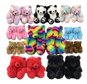 Nuevos y coloridos zapatos de felpa de oso de peluche navideño, zapatillas de oso de peluche personalizadas para zapatos térmicos cálidos de invierno