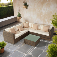 Ensemble de canapé de jardin extérieur en osier d'aluminium antique en rotin imperméable en forme de L pour hôtels patios balcons villas parcs