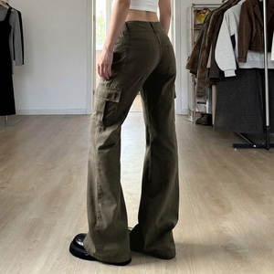 Jeans Rectos de Cintura Baja Estilo Cargo Retro Americano Verde Oliva, Pantalones Largos Casuales de Moda Urbana para Mujer - Product Image 5