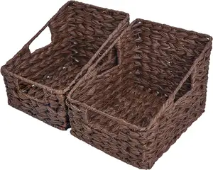 La caja de mimbre rectangular hecha a mano se puede personalizar, cesta de almacenamiento de desechos multiusos, cesta de almacenamiento de plástico de ratán PP