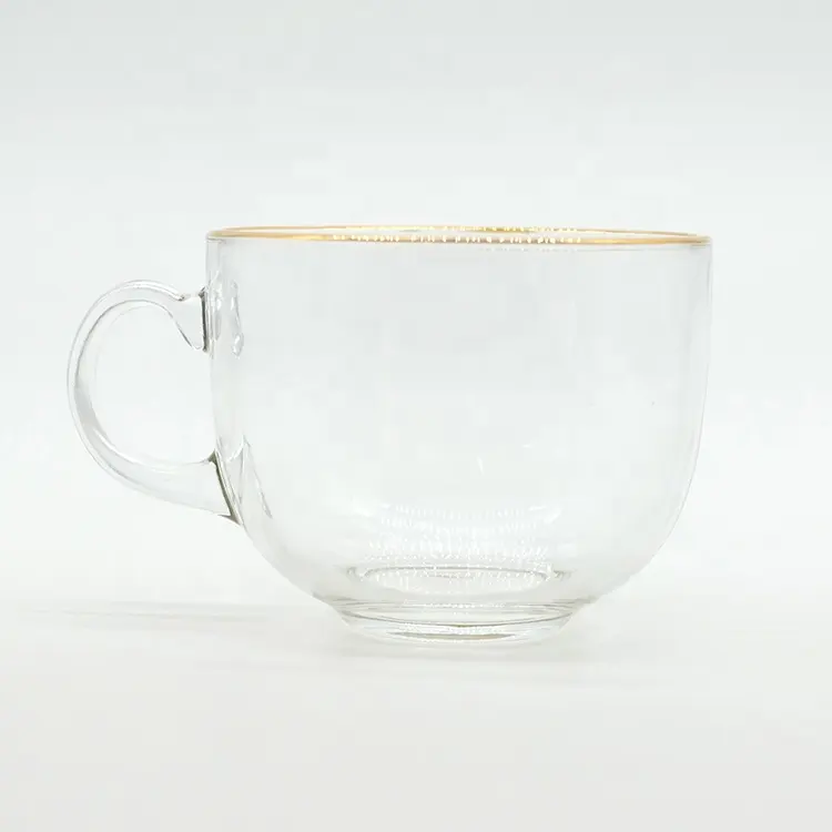 מפעל ישיר ברור זכוכית ספלי עם גזע ידית יומי להשתמש ברור קפה תה בירה זכוכית כוסות עם זהב רים