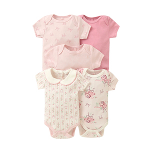 Factory Wholesale Baby Cotton Rompers <b>Short</b> Sleeve Cute Pink Floral Print <b>Onesies</b> Soft And Comfortable For Infants Bodysuit - Product Image 1