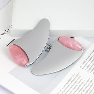 أداة Mushang مع شعار مخصص مدلك بكرة معدنية Guasha كوارتز وردي 2 في 1 بكرة اليشم بمقبض Gua Sha - Product Image 1