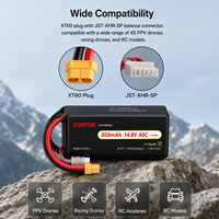 Viwipow 850mAh 14.8V LiPo Drone Cell 60C Tingkat Pengosongan Tinggi Baterai Li-Po Isi Ulang untuk Drone Balap FPV Mini