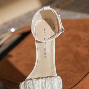 Evergreen Sexy Elegant Women's Wedding <b>Shoes</b> Ankle Strap Stilettos Closed Toe Rhinestone Beaded Genuine Leather Waterproof Anti - Product Image 5