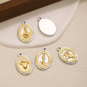 Pendentif ovale vintage en acier inoxydable de style européen et américain, plaqué <span class=keywords><strong>or</strong></span> 18 carats, pour colliers, bracelets, boucles <span class=keywords><strong>d</strong></span>'oreilles et autres accessoires DIY - Product Image 4