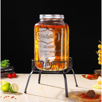 Dispenser Minuman Kaca Desain Klasik Ukuran Besar 4L 5L 8L untuk Air Dingin, Cairan, dan Jus dengan Alas Besi dan Kayu