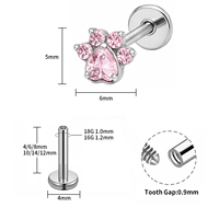 Labret de piercing en titane ASTM F136 avec zircone cubique 16G, à filetage interne, pour hélix et cartilage