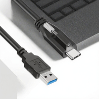 Kabel USB 3.1 Tipe-C ke USB 3.0 Male Sudut Kanan 90 Derajat, Pengisian Cepat 3A, Selubung PVC Kepang, Pengunci Sekrup untuk Kamera Komputer