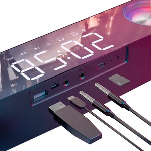 <span class=keywords><strong>Barre</strong></span> <span class=keywords><strong>de</strong></span> <span class=keywords><strong>son</strong></span> gaming RGB V18 – Haut-parleur stéréo surround 3D pour ordinateur <span class=keywords><strong>de</strong></span> bureau avec horloge LED, radio FM, AUX, USB, carte TF - Product Image 3