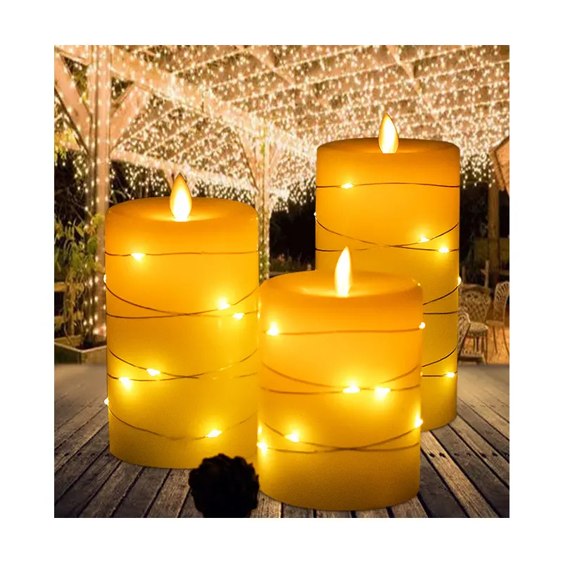 3 PCS/set Amazon Bestseller Moving Wick LED Pillar Candles Paraffin Wax with Realistic Flame for Elegant Wedding