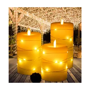 3 PCS/set Amazon Bestseller Mèche mobile Bougies pilier LED Cire de paraffine avec flamme réaliste pour mariage élégant