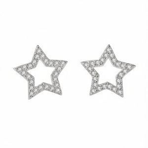 Orecchini a forma di stella in oro bianco con strass rotondi in cristallo per regalo da donna, gioielli di moda - Product Image 1