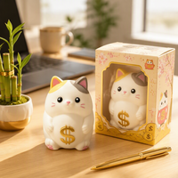 Jouet Squishy Chat Porte-Bonheur Blanc avec Symbole Dollar Doré, Figurine Mignonne, Cadeau pour Enfants et Adultes, Article Sensoriel pour Présentation en Magasin