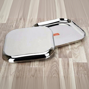 Ensemble de 2 plateaux de service élégants en acier inoxydable avec rebord surélevé et design carré moderne pour la maison, la salle à manger, l'hôtel, le restaurant - Product Image 3