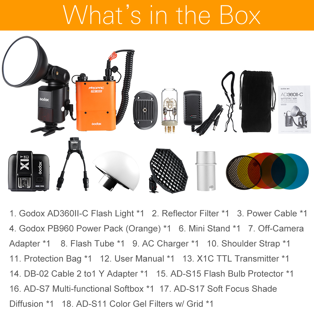 Godox AD-360 MARK II AD360II-C TTL Powerful Speedlite Flash+PB960