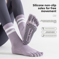 Chaussettes de yoga rayées sans couture en coton peigné à une aiguille pour femme, antidérapantes, mi-mollet, pour Pilates professionnel, sport et fitness, à cinq orteils
