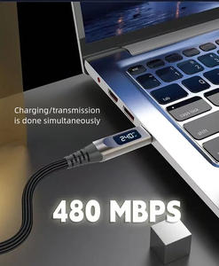 สายชาร์จเร็ว 240W พร้อมหน้าจอแสดงผลดิจิตอล สายถักไนลอน หัวโลหะผสมสังกะสี USB C to USB C สำหรับสมาร์ทโฟนและแล็ปท็อป - Product Image 5